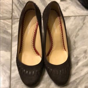 Johnson and Murphy brown suede heels with leather